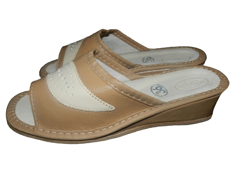 KAPCIE DAMSKIE SKÓRZANE KOTURN PANTOFLE 36 - 41 - 6939617225