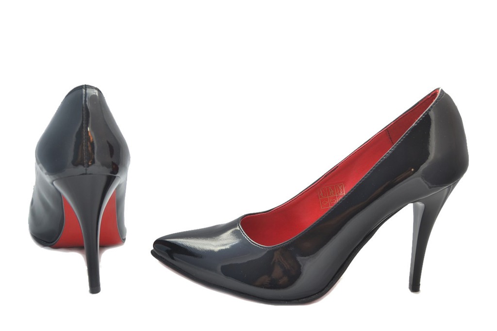 Czółenka Czarne Lakierki Podeszwa Czerwona Szpilka ...