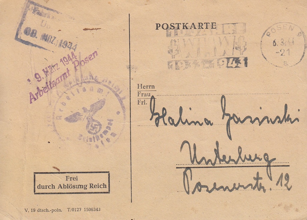 Poznań- Puszczykowo  pocztówka urzędowa 1944r