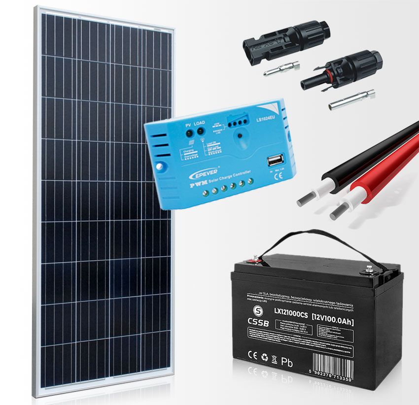 Zestaw Panel słoneczny 155W akumulator żel 100Ah 7358978403 oficjalne archiwum Allegro