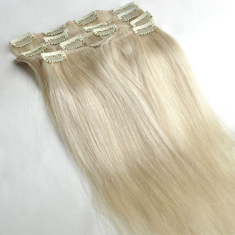Naturalne włosy clip in platyna 35 cm 7 części