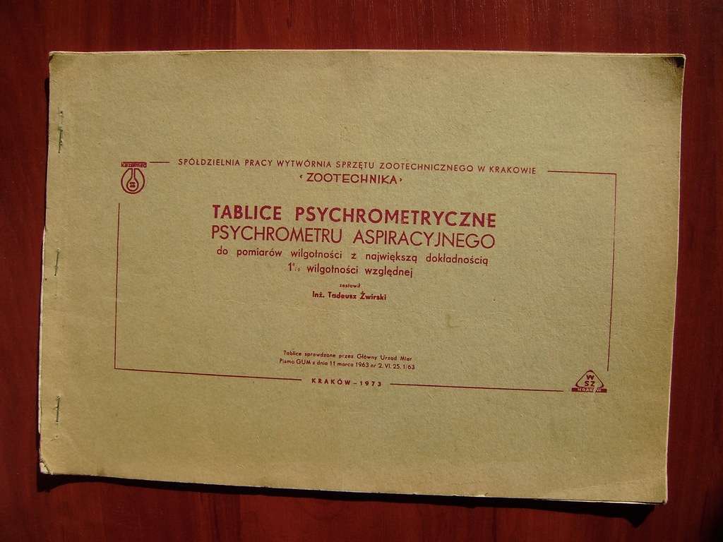 Tablice psychrometryczne... Zestawił T. Żwirski