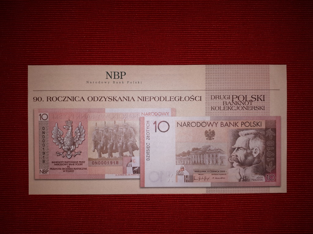 Ulotka, folder inform. o banknocie 10 zł 90. roczn