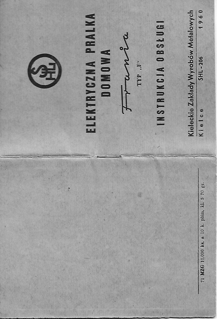 Instrukcja obsługi pralki "Frania" 1960