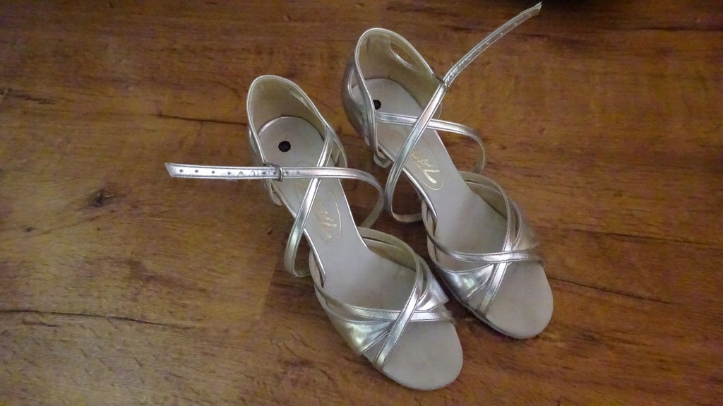 Buty taneczne ślubne srebrne sandały wesele, r. 36