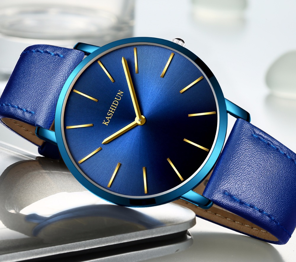 Zegarek męski niebieski elegancki Kashidun