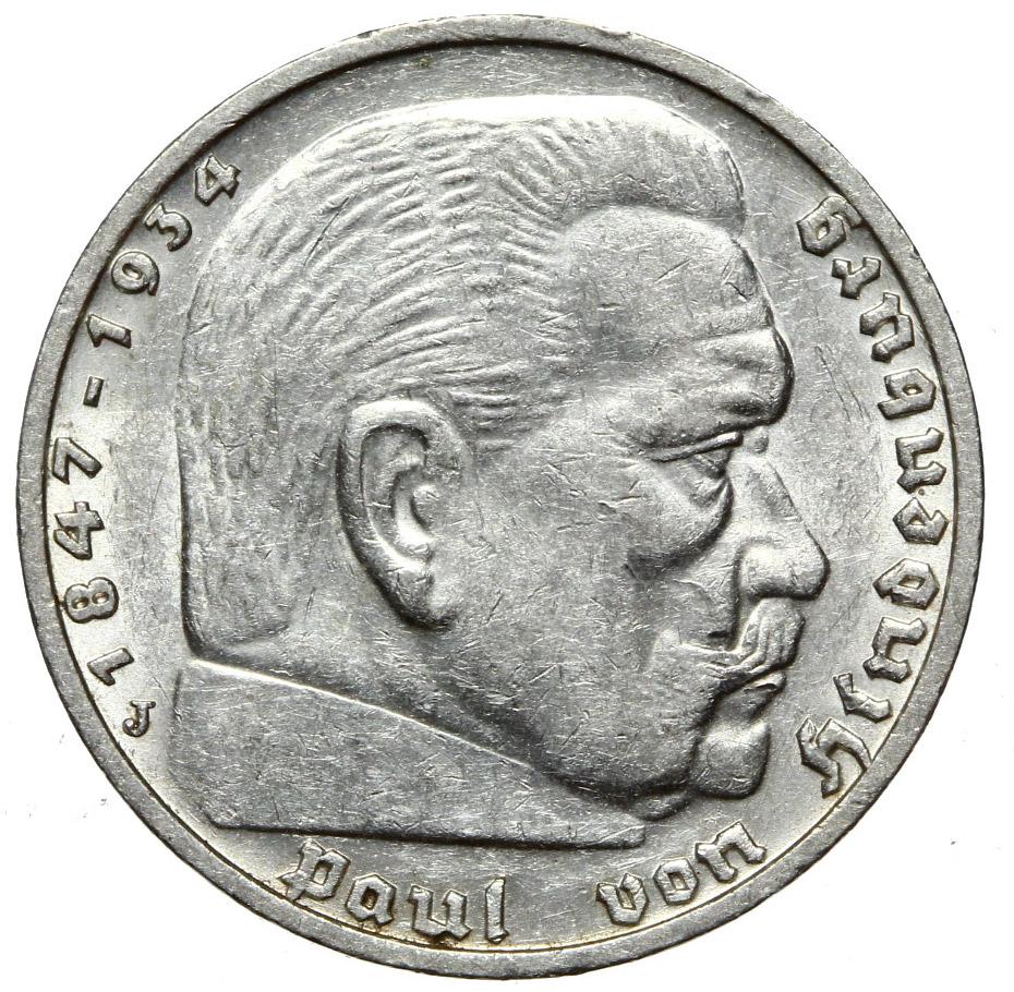III Rzesza - 5 Marek 1938 J HINDENBURG - SREBRO -2
