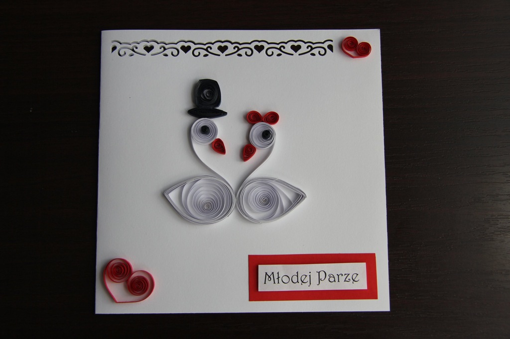 Kartka na ślub, łabędzie, quilling
