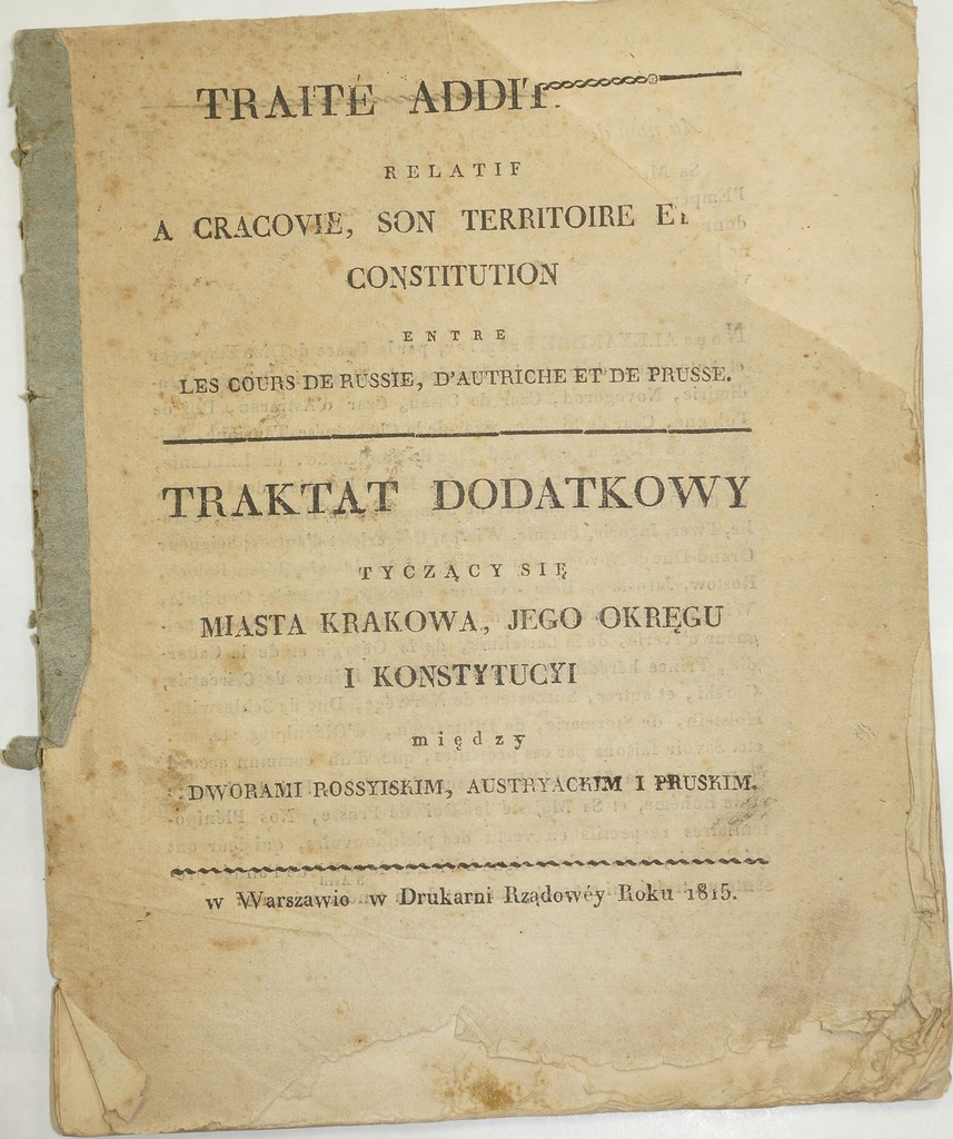 Konstytucja Wolnego Miasta Krakowa 1815 rok UNIKAT