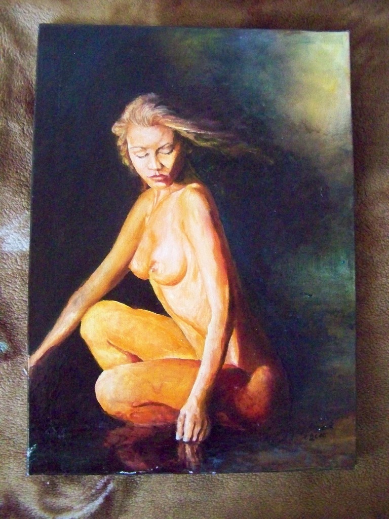 AKT KOBIETA W BLASKU OLEJNY NA PŁÓTNIE 46X33 CERTY