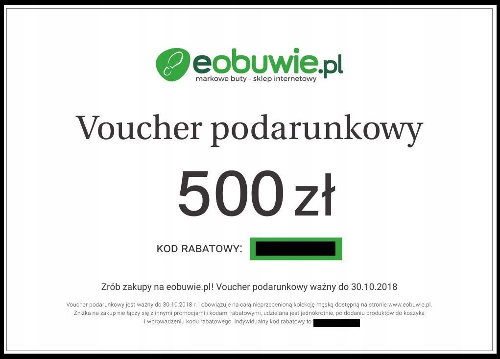Eobuwie Voucher Bon wołczer podarunkowy 500 PLN