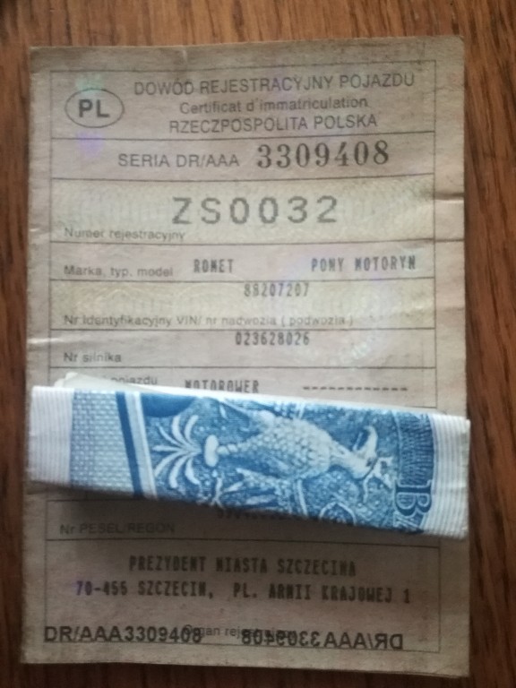 dokumenty kolekcjonerskie motorynka komar romet