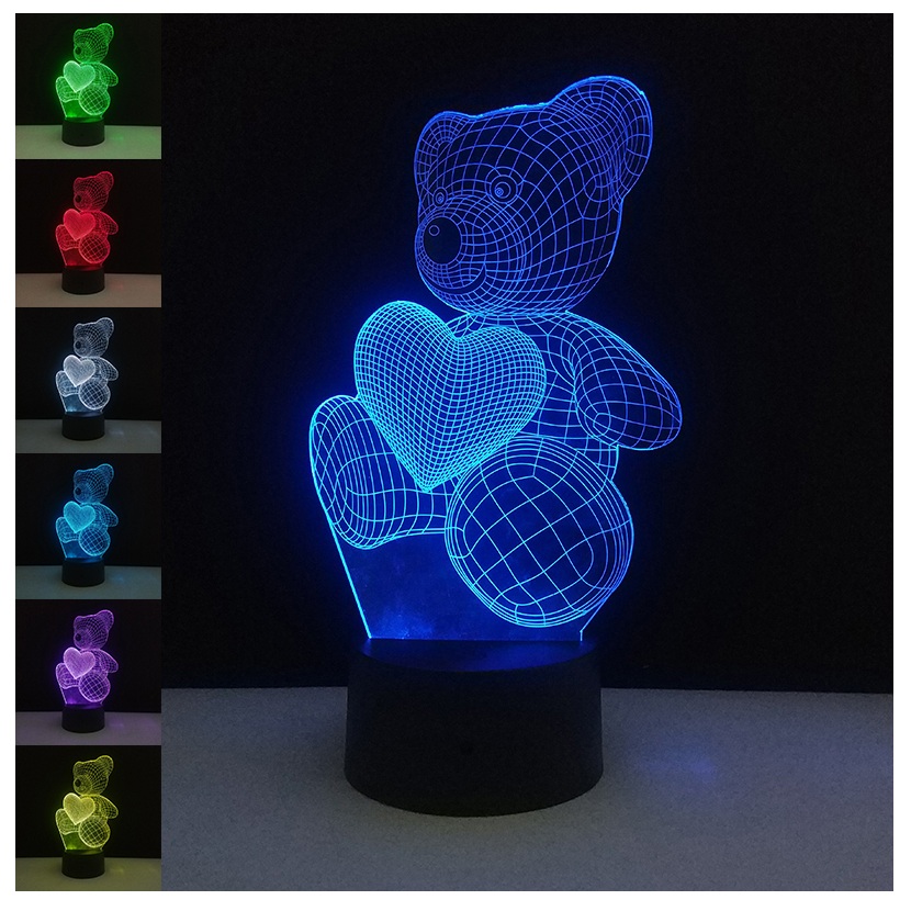 Lampka Nocna 3D Prezent Hologram Miś Serce USB 24H