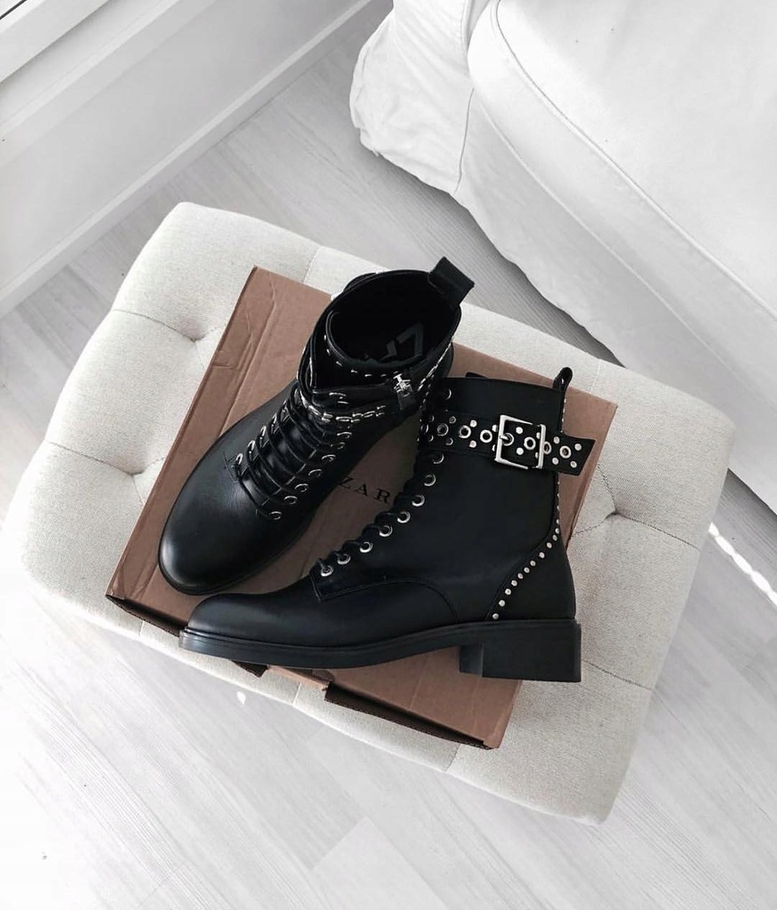 Zara skórzane botki z ćwiekami 36 - 7584149557 - oficjalne