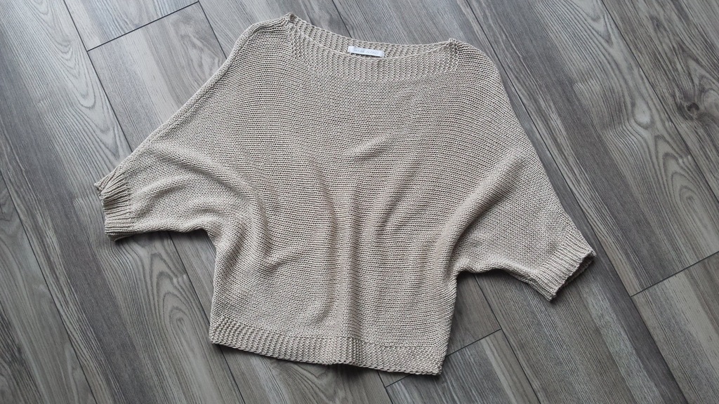 sweter włoski NUDE S 36 oversize pleciony beżowy