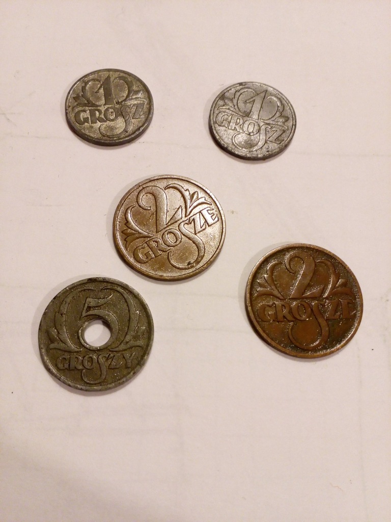 1 grosz, 2 grosze, 5 groszy, 1939 1938r.