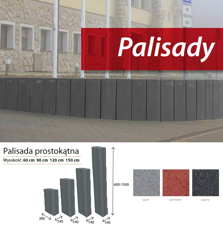 Palisada ogród betonowa prostokątna CHYŻBET 60 cm