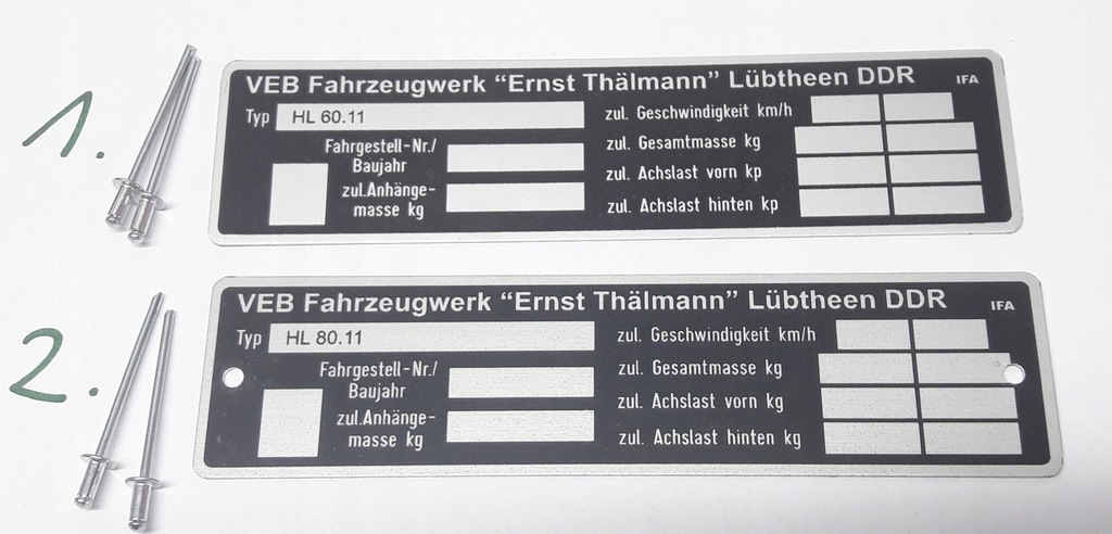 IFA HL 60.11, 80.11 Tabliczka znamionowa przyczepa