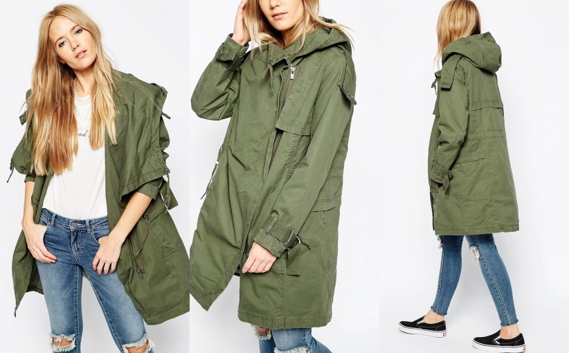 M6D105*KURTKA DAMSKA PARKA OVERSIZE KHAKI XS D00