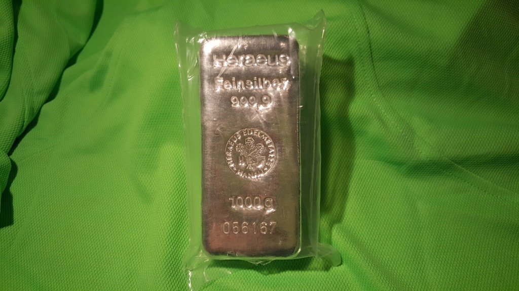 HERAEUS sztabka 1000 gram czyste srebro 999.9