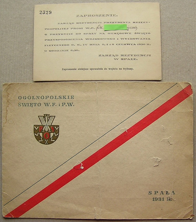 ZAPROSZENIE DLA PUŁKOWNIKA ŚWIĘTO WF PW SPAŁA 1931