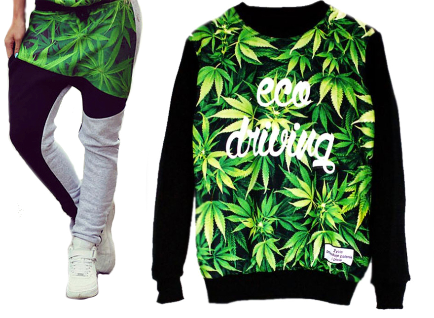 DRESOWA BLUZA Z MOTYWEM MARIHUANY SPODNIE BAGGY