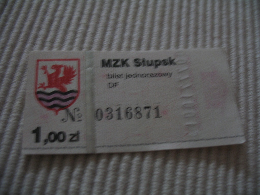 Bilet MZK Słupsk 1 zł numerator 7 cyfr