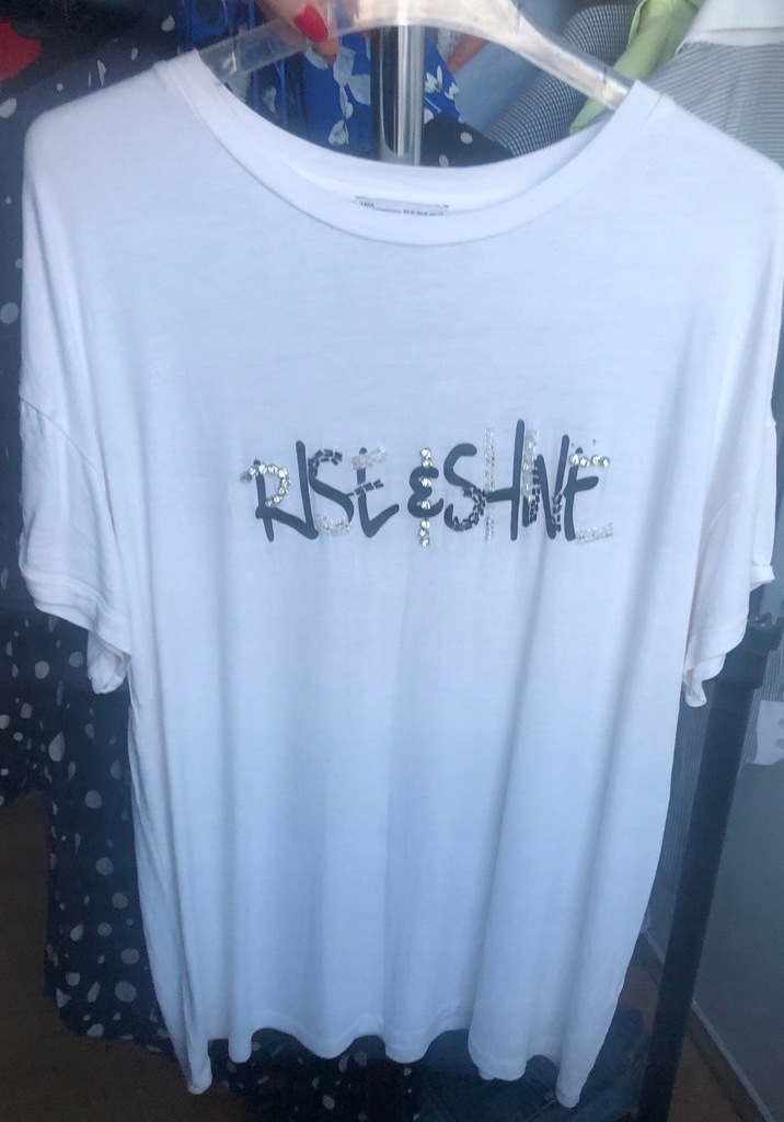 Zara t-shirt biały z nadrukiem napisem S