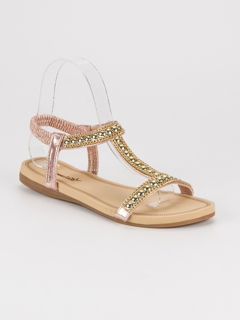 PŁASKIE SANDAŁY Z GUMKĄ 36 róż Sweet Shoes