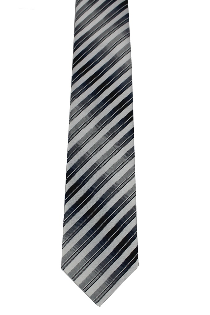 Męski krawat szaro czarny w paski K047 PL Tessa