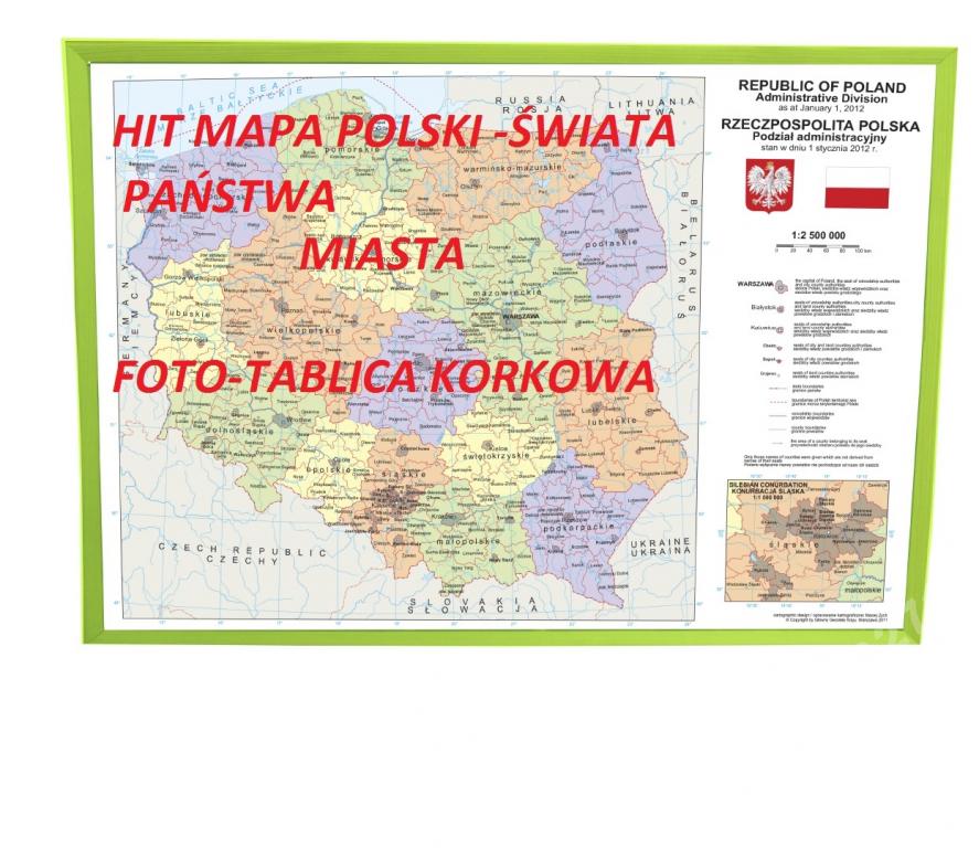 HIT MAPA POLSKI- ŚWIATA FOTO TABLICA KORKOWA 60X40