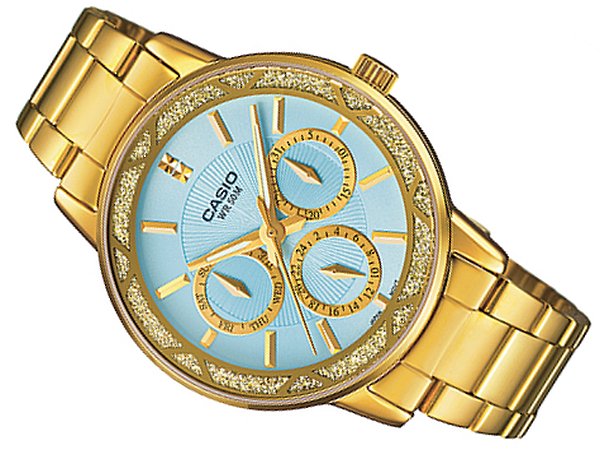 ZŁOTY ZEGAREK DAMSKI CASIO LTP-2087G-2A + PUSZKA