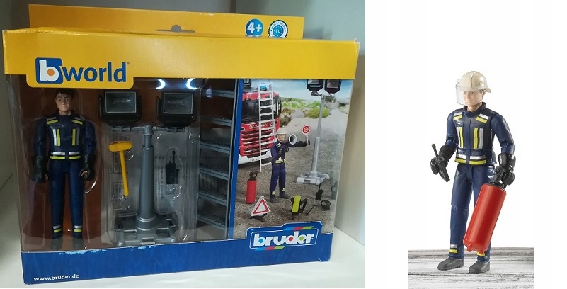 BRUDER - figurka strażaka + akcesoria NOWE OUTLET