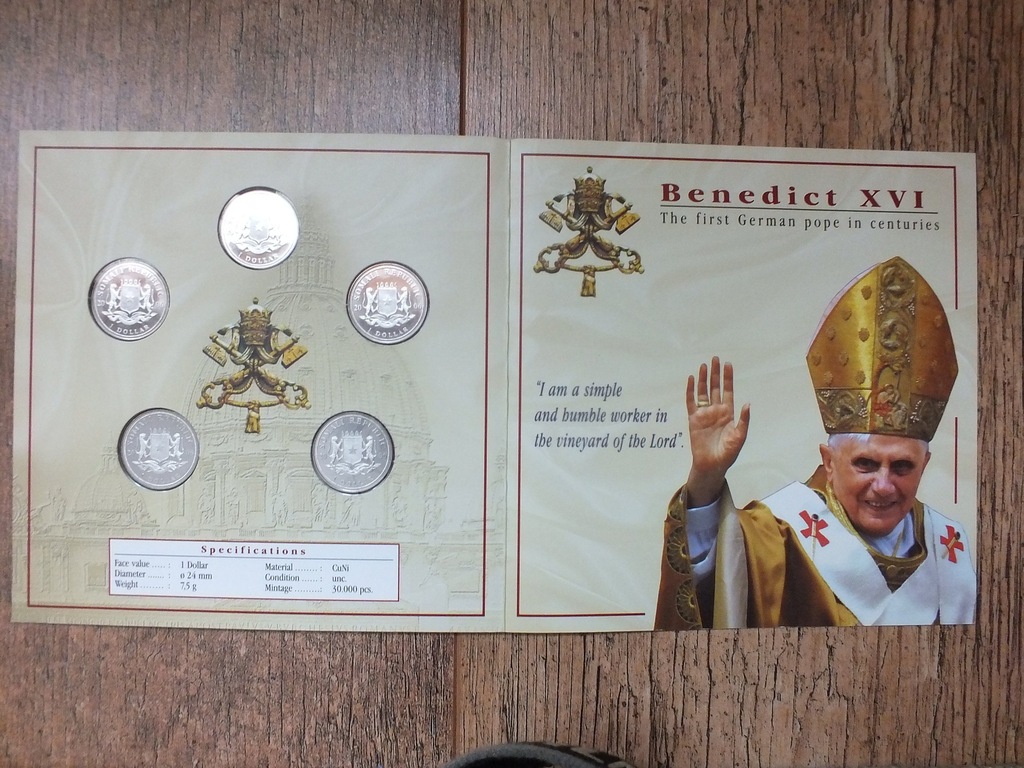 zestaw monet 1 dolar papież Benedykt XVI Somalia
