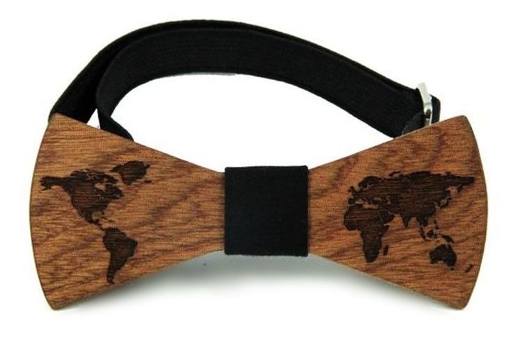 The Bow Bow Ties Muszka drewniana Mapa Świat