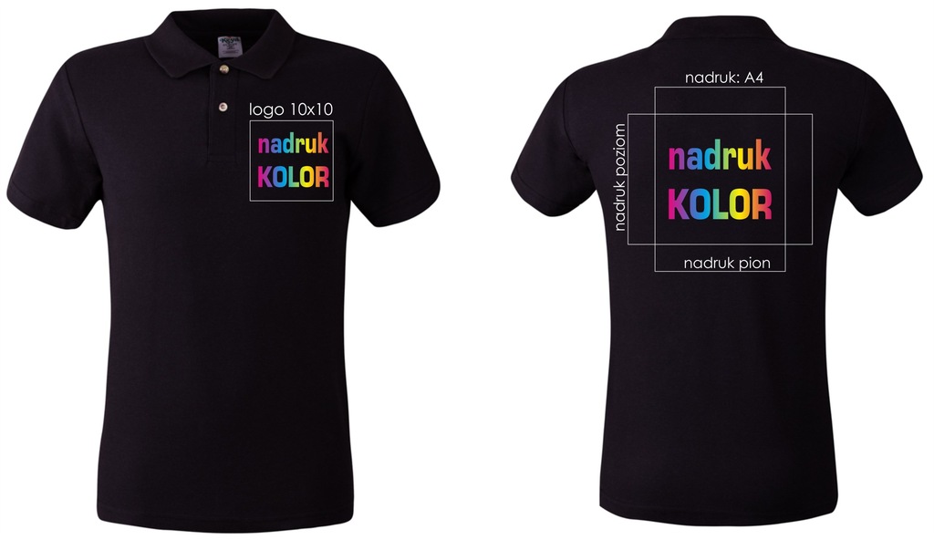 Koszulka z nadrukiem czarna POLO logo+A4 DTG PREM