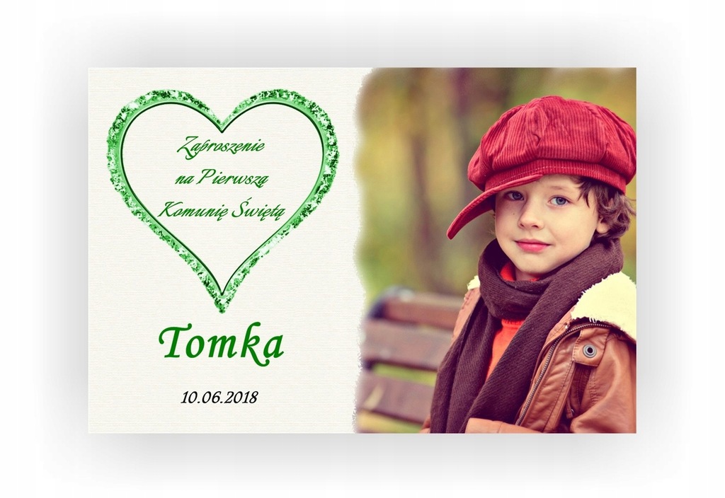 ZAPROSZENIA KOMUNIJNE na komunię SERCE ZE ZDJĘCIEM