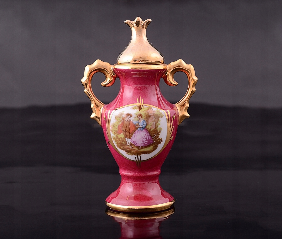LIMOGES AMFORA ZŁOC. SCENA RODZ. FRAGONARD FRANCJA