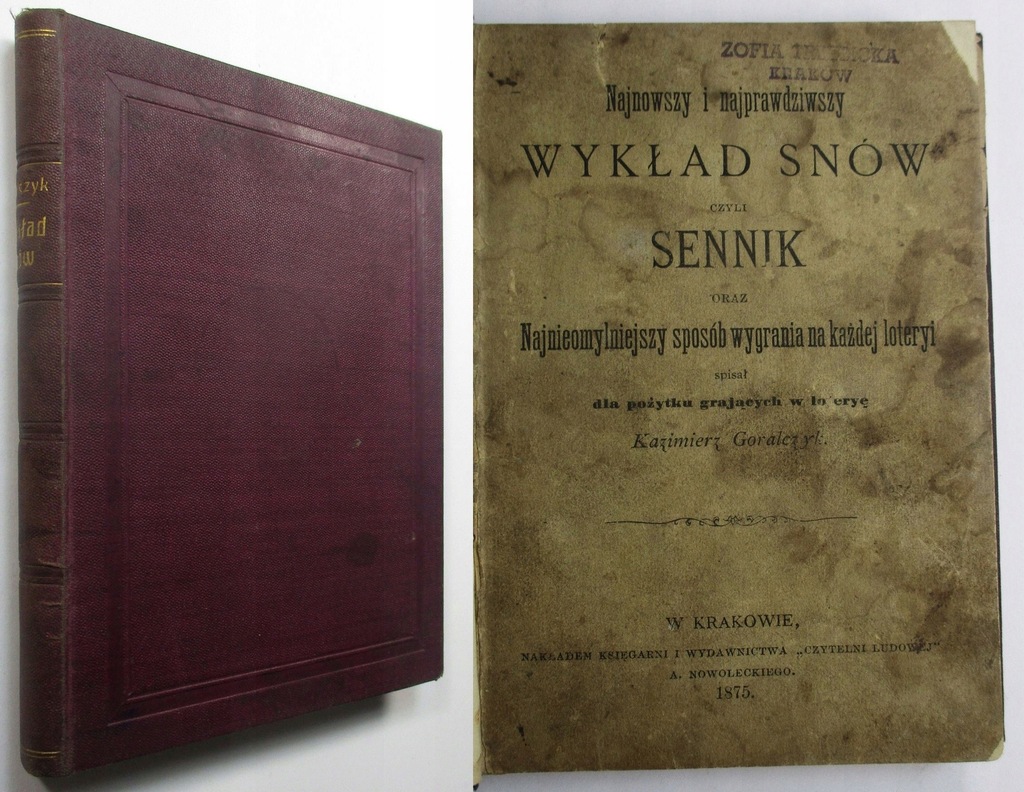 SENNIK Najnowszy i najprawdziwszy wykład snów 1875