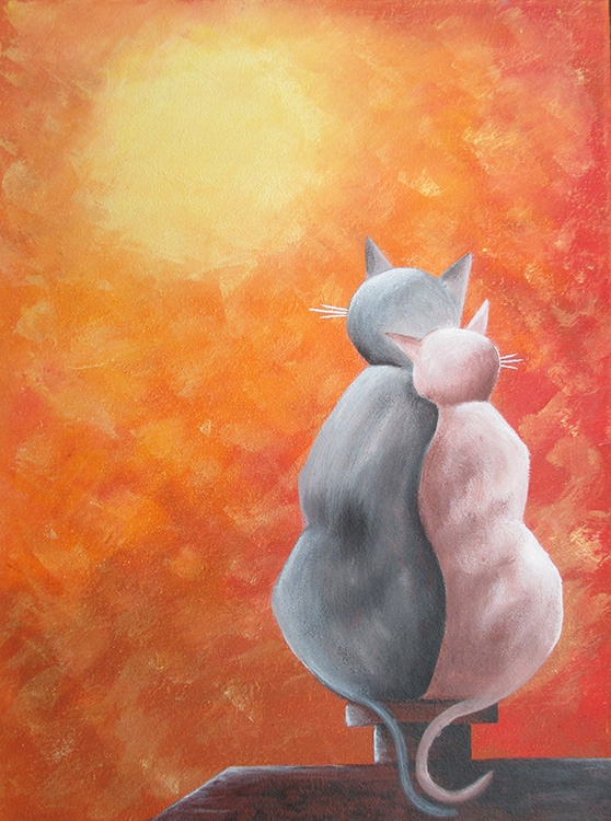 JESIENNE KOTY, obraz z kotami, akryl, 30x40 cm