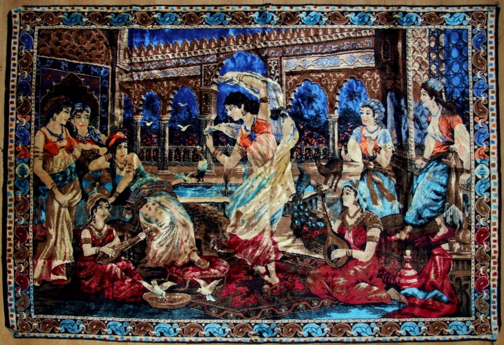 STARY PIĘKNY DUŻY KILIM.PLUSZ.TAŃCZĄCE HURYSY.BCM