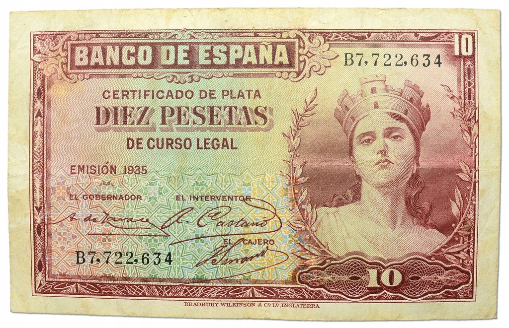 18.Hiszpania, 10 Peset 1935, P.86.a, St.3+
