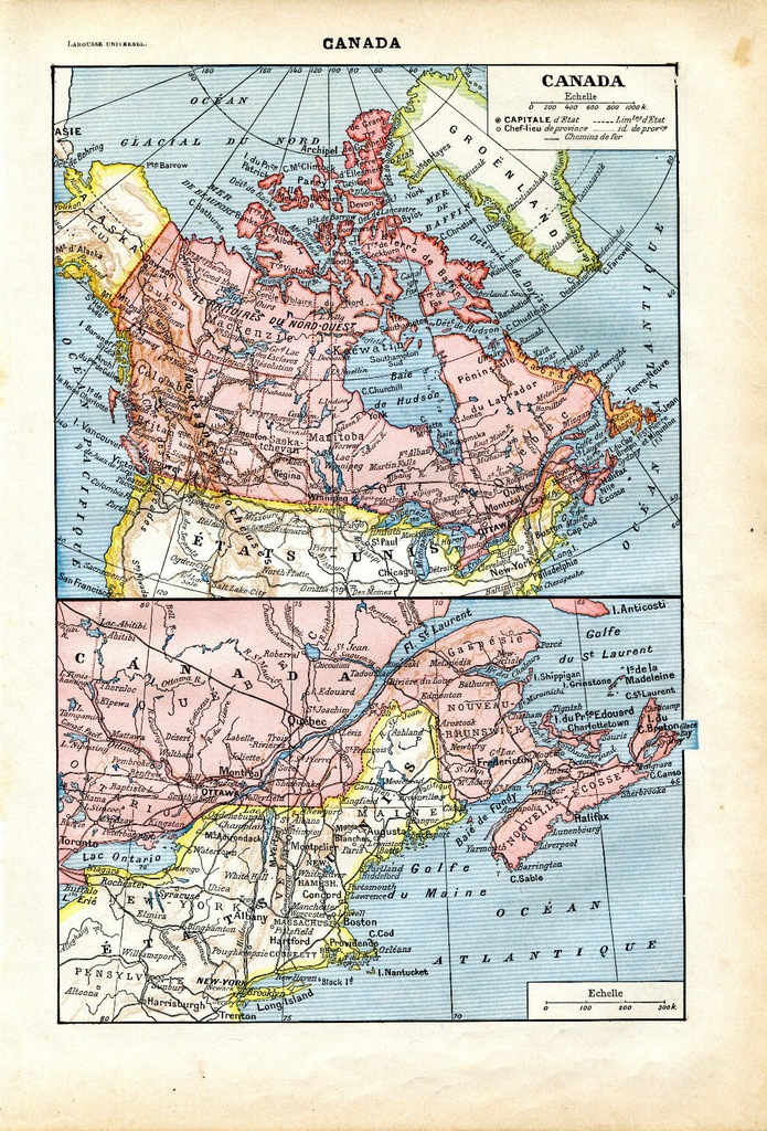 Stara mapa Ameryka Północna Alaska Kanada 1922