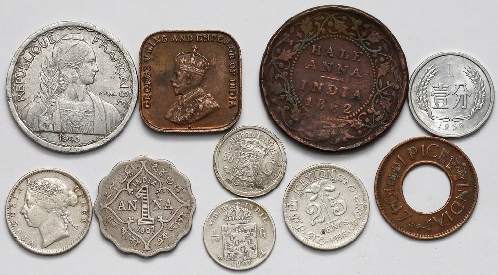 2807. Indie, Korea, zestaw monet MIX (10szt)