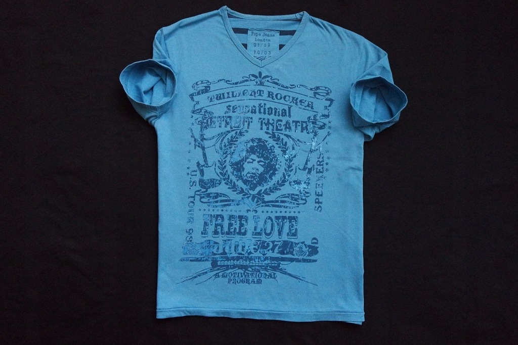 PEPE JEANS koszulka niebieska nadruk t-shirt_____M