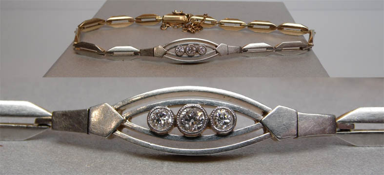 ZŁOTO PLATYNOWA BRANSOLETKA ART DECO DIAMENTY 0,24