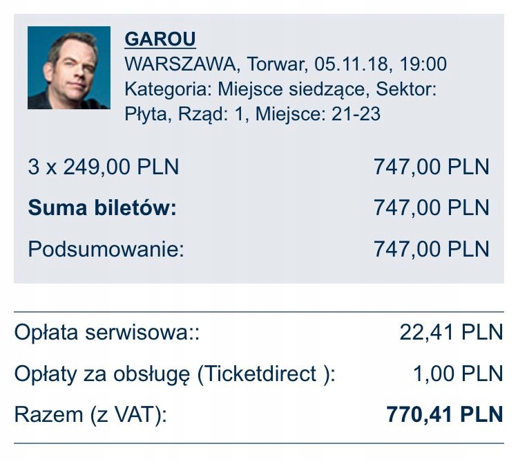 Garou bilety Warszawa Torwar 5.11.2018