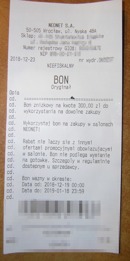 Bon NEONET 300zł [smartfon, laptop, telewizor itd]