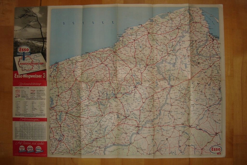 Pommern - Pomorze - samochodowa mapa ESSO - 1938r.