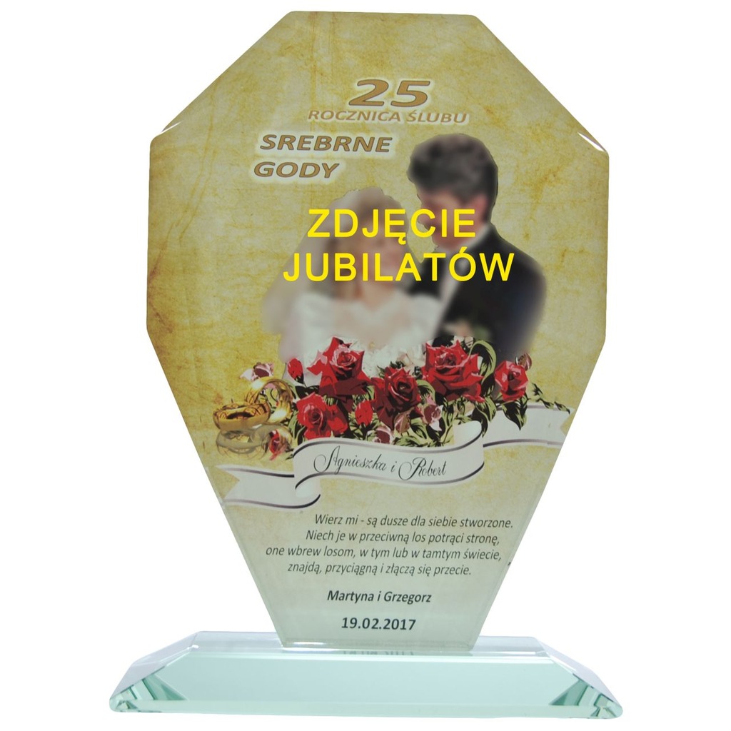 25 rocznica ślubu srebrne gody szklana statuetka